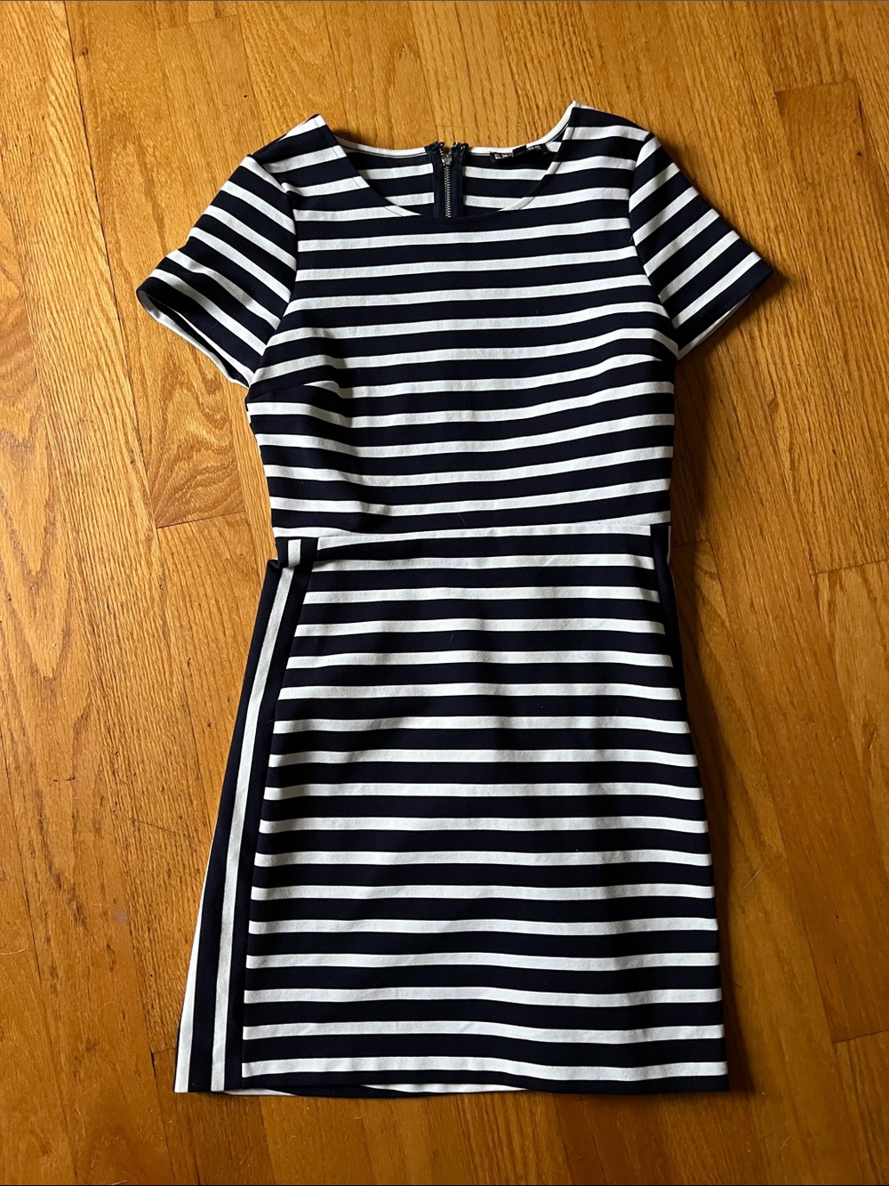 Express Navy and White Striped Short Sleeve Sheath Dress